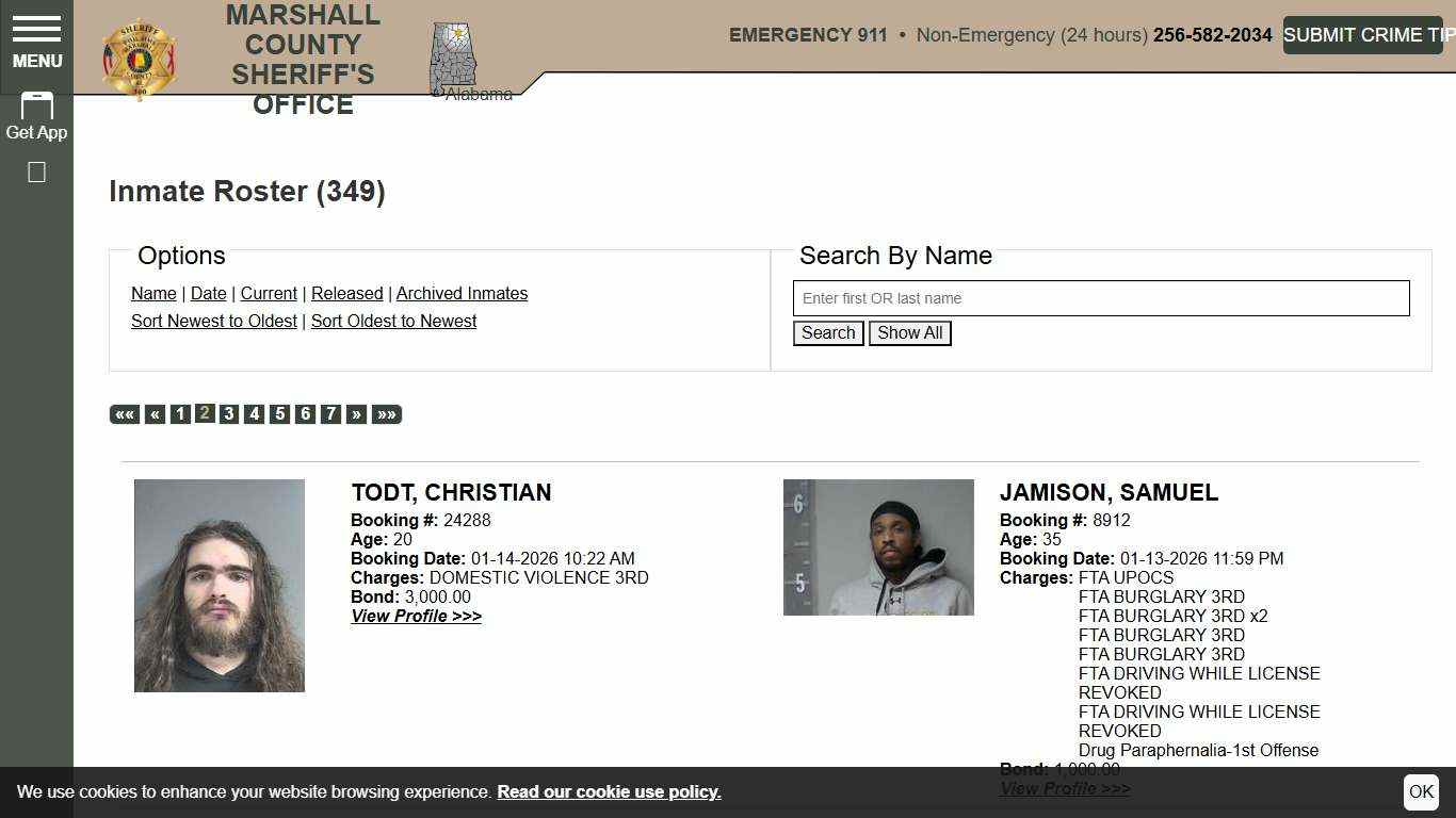 Inmate Roster | Marshall County Sheriff's Office | Sort Booking Time - Descending | Page 2