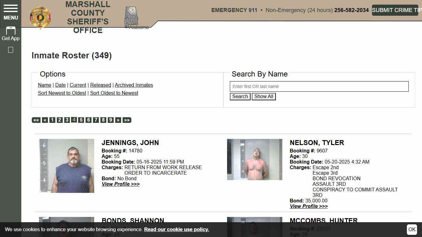 Inmate Roster | Marshall County Sheriff's Office | Sort Booking Time - Ascending | Page 4