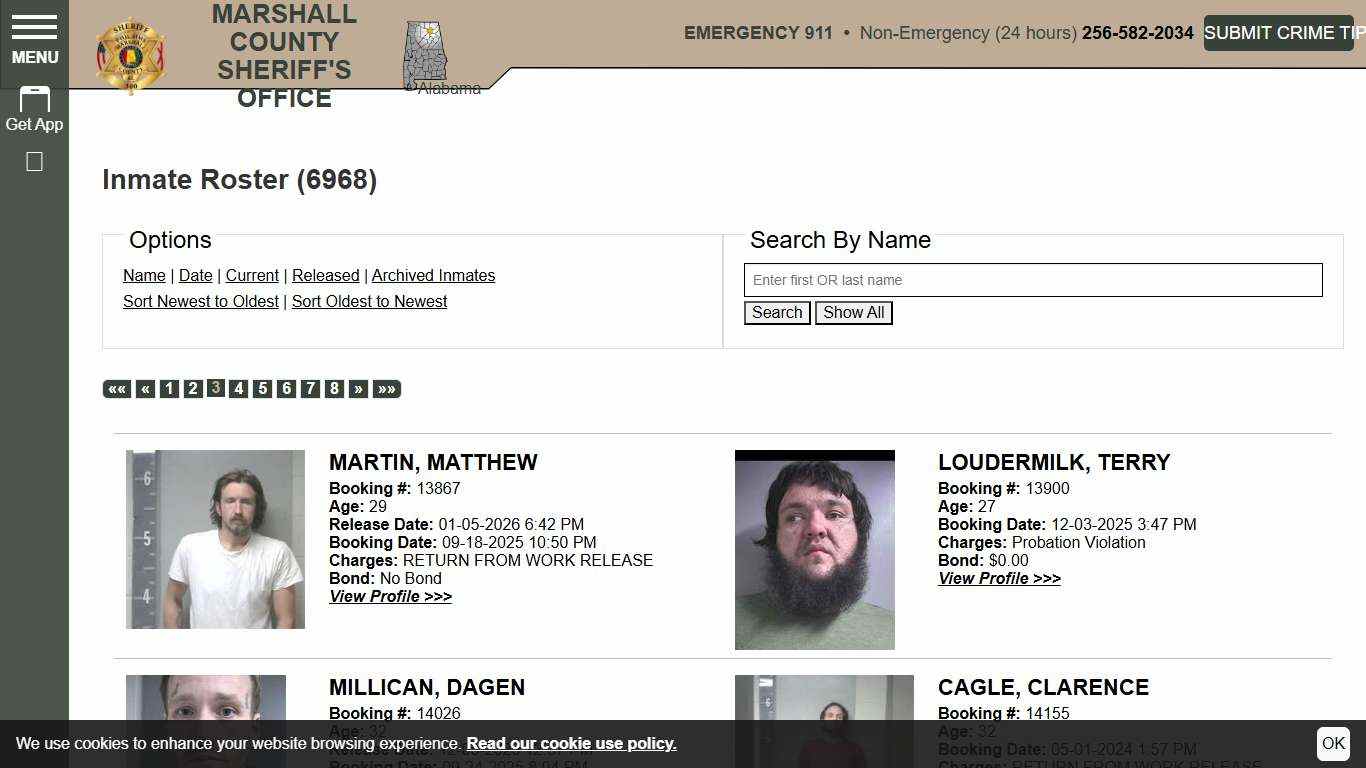 Inmate Roster | Marshall County Sheriff's Office | Searching | Sort Booking Time - Descending | Page 3