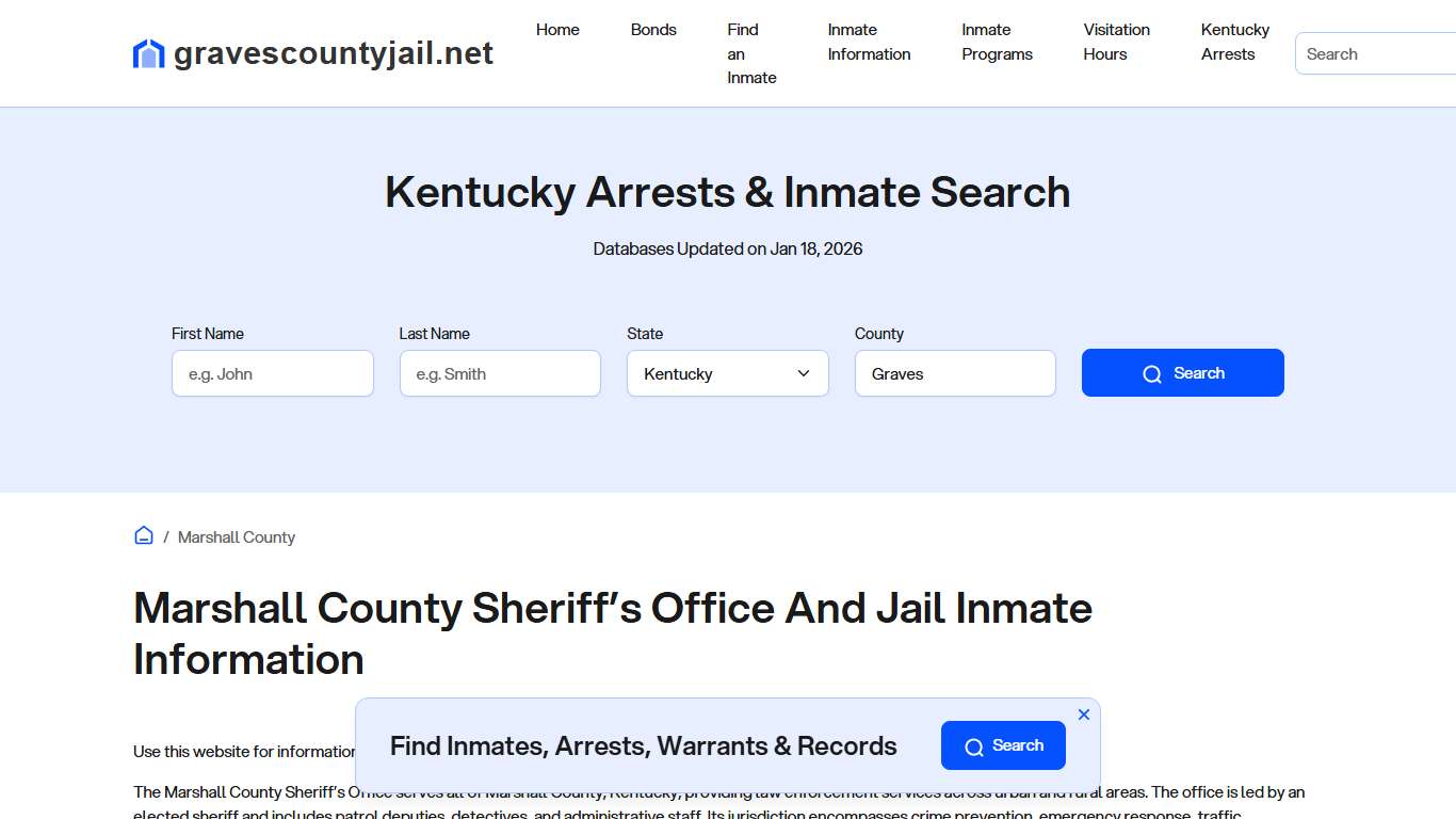 Marshall County Sheriff, KY, Jail Inmate Search, Recent Arrests
